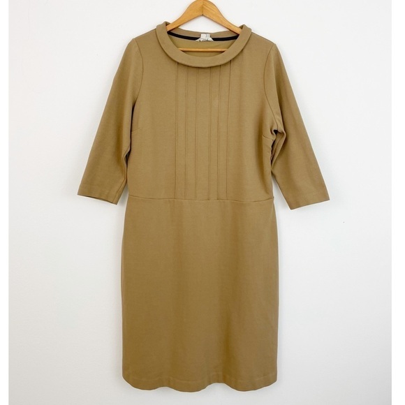 Boden Peter Pan Collar Cotton Blend Long Sleeve Tan Mid Dress Size 18L - Picture 1 of 13